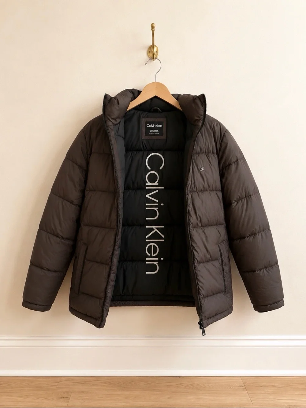 Calvin Klein Men's Dark Brown Quilted Puffer Jacket